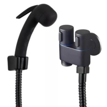 Imagem de Ducha Higiênica Preta Completa Registro Metal Duplo + Engate Flexível 