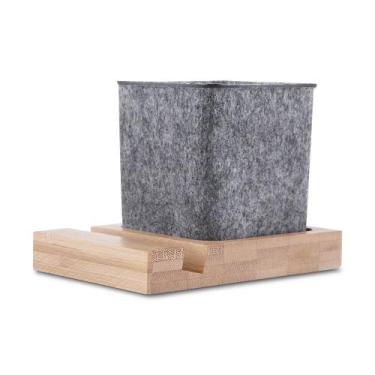 Imagem de Porta Lápis e Celular em Feltro com Base de Bambu Organizador - Desemb