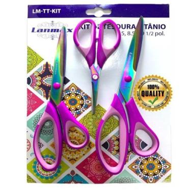 Imagem de Tesoura Patchwork Corte Costura Artesanato Kit 3 Peças - Lanmax