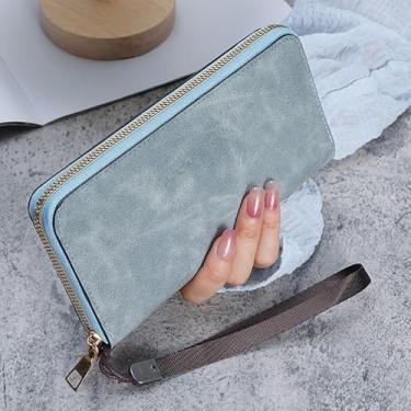Imagem de Carteira feminina longa clutch – porta-cartões multifuncional, carteira de moedas com zíper para uso diário e em viagens, Azul
