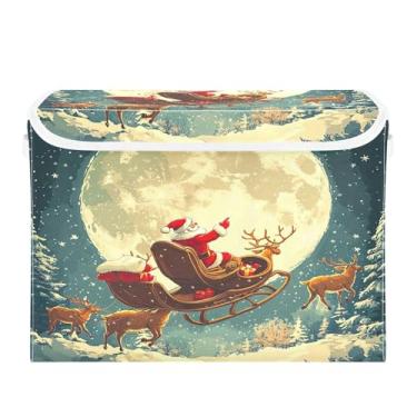 Imagem de SEHANY Linda caixa de armazenamento de Papai Noel de Natal com tampas e alças, organizador de cestas de armazenamento de tecido dobrável, caixas de armazenamento de cubos grandes para roupas, cobertor