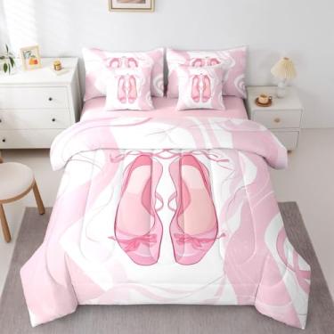 Imagem de Erosebridal Conjunto de cama solteiro de 7 peças com fita rosa, conjunto de edredom com laço e laço com lençóis, cama estética em uma bolsa, conjunto de cama infantil e feminina