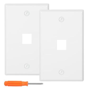 Imagem de Placa de parede Keystone de 1 porta, pacote com 2, placa de parede de tamanho padrão para RJ45, Cat6, HDMI, cabo coaxial e inserções modulares, placa de parede com tampa de tomada Ethernet branca