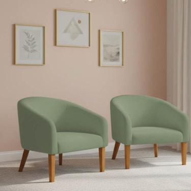 Imagem de Poltrona Sala Decorativa Kit 2 Stella Pé Madeira Trapézio Castanho Bou