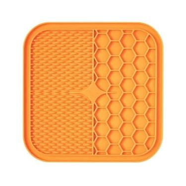 Imagem de Tapete De Lamber Texturizado Educador para Pet Cães E Gatos Alimentação Lenta Com Ventosa Quadrado (Laranja)