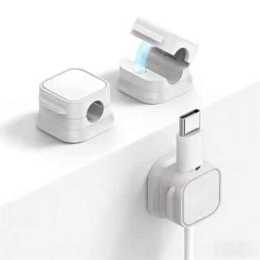 Imagem de DEOPXF Organizador de Cabos Fixação Magnética Operação Simples Adere Firmemente Clipes de Cabos Adequados Para Mesas Mesas de Cabeceira Bancadas(Branco)