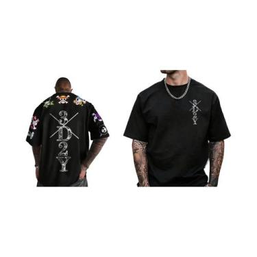 Imagem de Camiseta Masculina Oversized Com Estampa De Esqueleto De Anime, Manga 