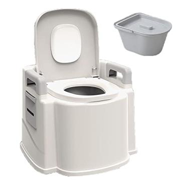 Imagem de Banheiro portátil, com suporte de rolo e vaso sanitário externo sem água, com capacidade máxima de carga de até 200 kg, cáqui (branco)
