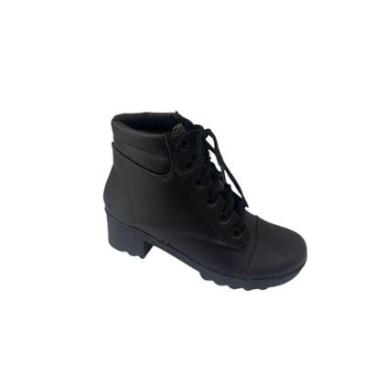 Imagem de Bota Coturno Feminino Cano Salto Baixo Cadarço Casual Básico-Feminino