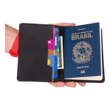 Imagem de Porta Passaporte Documentos Cartões Cédulas Couro Bovino - Ello Griff,