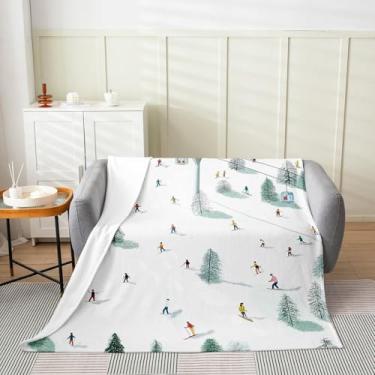Imagem de Castle Fairy Cobertor de esqui, 127 x 152 cm, inverno, esqui, tema de esqui, cobertor de cama para crianças, adolescentes, adultos, pinheiros, teleféricos, decoração de carros, cobertor de flanela