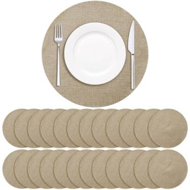 Imagem de Soleebee Pacote com 100 jogos americanos descartáveis, tapetes de mesa redondos finos de linho de 33 cm, carregador, jogo americano para casamento, festa de aniversário, mesa de jantar, decoração de