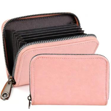 Imagem de Carteira com 12 compartimentos para cartão de crédito com bloqueio de RFID, para mulheres e homens, carteira fina de couro PU com zíper e bolsa para moedas, bolsa organizadora de armazenamento de