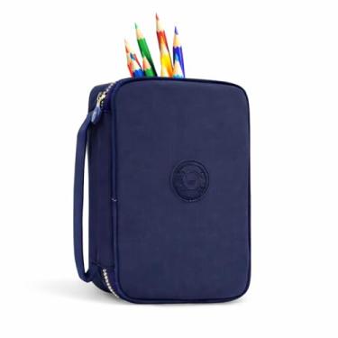 Imagem de Estojo Box Organizador Escolar Com Divisórias Multifuncional 24 Elásticos Lápis Caneta 100 Pens Masculino Feminino Premium Azul