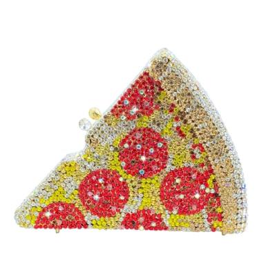 Imagem de Usuisy Novidade 3D Pizza Shape Bolsa feminina de cristal clutch noite festa baile jantar strass clutch bolsas e bolsas, mini, Vermelho, Mini