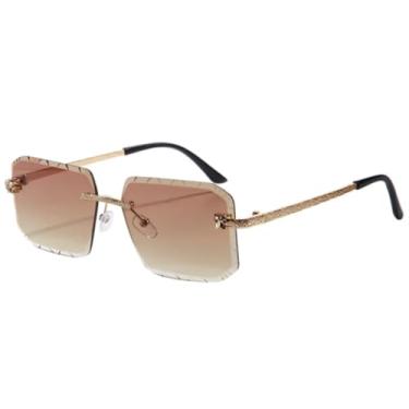 Imagem de VFDHN Óculos de Sol Femininos com Armação Recortada, Hastes Metálicas Torcidas e Lentes Espelhadas, Cores Oceano, Estilo Urbano e Sem Aro (T22155-C2)