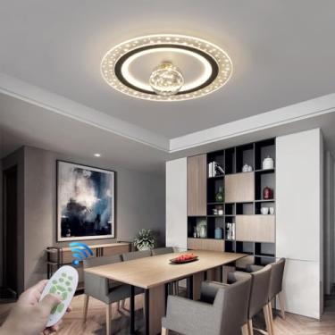 Imagem de Luminária de teto LED grande em formato de anel, moderna, para sala de estar, com controle remoto para dimerização, 110W, com iluminação mapeável, em metal preto, 3000K-6500K, lustre criativ