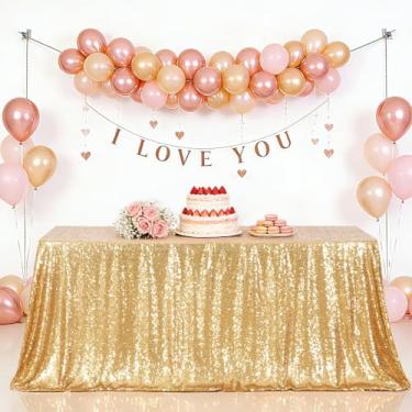 Imagem de Eternal Beauty Toalha de mesa dourada, 152 x 300 cm, capa de mesa retangular de lantejoulas para bolo, sobremesa, exposição, festa, eventos de aniversário