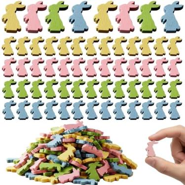 Imagem de 60 peças de mini coelhinho da Páscoa de madeira, mini estatuetas de Páscoa dupla face, enfeites de coelho para mesa de festa de primavera e artesanato DIY