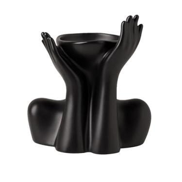 Imagem de Wswqop Vaso de Cerâmica para Plantas, Decoração de Prateleira, Enfeites, Vaso de Cerâmica Criativo para Mesa, Floreira de Mesa para Festa de Inauguração, Face de suporte preta, Tamanho real