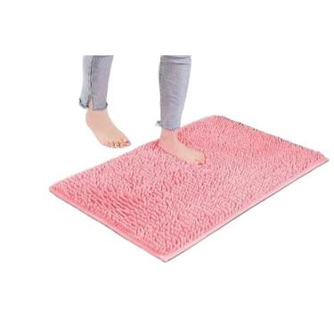 Imagem de Almofada de chuveiro quadrada absorvente macia universal, almofada de chuveiro de canto lavável, chuveiros quadrados (retangular), tapete de banheiro (rosa, 50 x 80 cm)