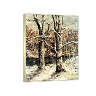 Imagem de Reprodução de pinturas famosas de Gustave Courbet- (Woods in the Snow) Impressão em tela Imagens de arte de parede para decoração de sala de estar (55 x 72 cm (21,6 x 28,3 pol)/molduras champanhe)