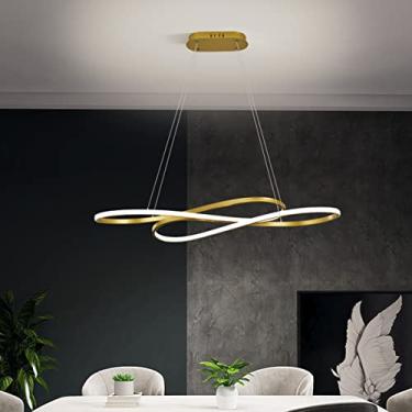 Imagem de Luminária pendente moderna de LED para mesa de jantar com controle remoto, acabamento cromado, altura ajustável, design criativo, ideal para sala de estar, sala de jantar e escritório (doura