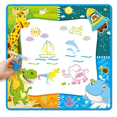 Imagem de Brincadeira sem Sujeira - Tapete de Desenho Infantil Canetinhas Spray à Base de Água Tinta Atóxica, Moldes de Animais, Formas e Números, Reutilizável e Lavável - 3+ anos