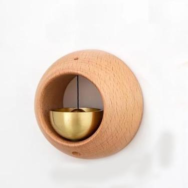 Imagem de Campainha de Porta Madeira Sino Abertura Maciça Artesanal Alerta Entrada Magnético com Latão Fosco Som Boas-Vindas para Casa Quintal Jardim Restaurant