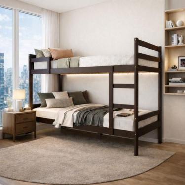 Imagem de Beliche Solteiro 100 Madeira Maciça de Pinus Castanho - La Casa Mia, W