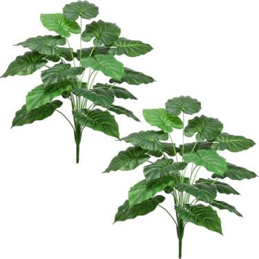 Imagem de Plantas artificiais artificiais de folhas de alocasia – 2 peças de planta falsa de folha de alocasia de 71 cm de altura para ambientes internos e externos, planta grande para sala de estar, banheiro