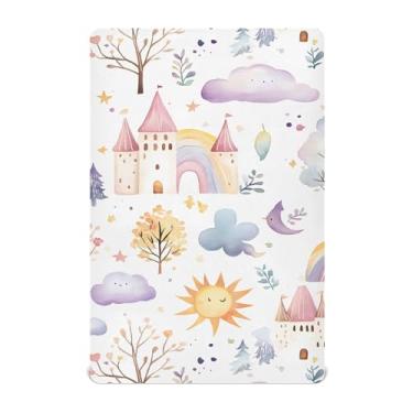 Imagem de xigua Lençol de berço em aquarela pastel arco-íris para meninas e meninos, lençol macio e respirável adequado para berço padrão e cama infantil 71 x 132 cm