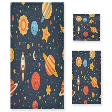 Imagem de xigua Conjunto de toalhas de banheiro Planets toalha de banho macia absorvente de 3 peças toalha de mão toalhas decorativas para banheiro, academia, hotel, praia, piscina