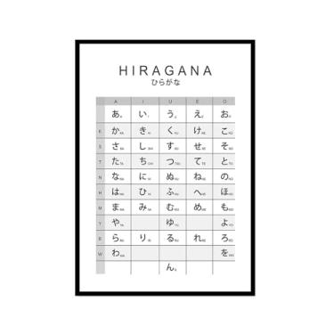 Imagem de Pôster do gráfico do alfabeto japonês Hiragana Katakana preto e branco pintura em tela educação aprender impressões escritório decoração sala de aula (SKU5,12 x 45,7 cm = (30 x 45 cm), moldura preta