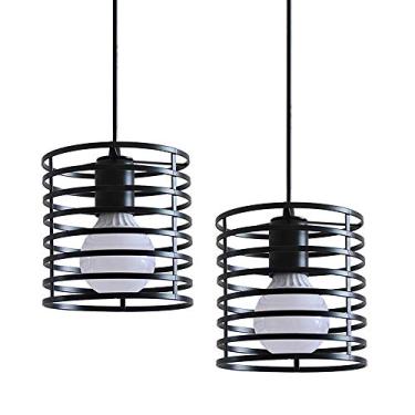 Imagem de Luminária pendente moderna vintage industrial em metal, estilo retrô, com soquete E27, ideal para cozinha, café, loft ou bar (preta), fio ajustável de 100 cm, pacote com 2 unidades.