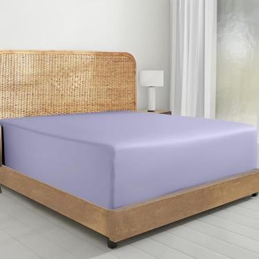 Imagem de California Design Den Apenas lençol de elástico tamanho casal – 100% algodão orgânico, percal com bolso profundo, leve, nítido e durável – névoa de lavanda