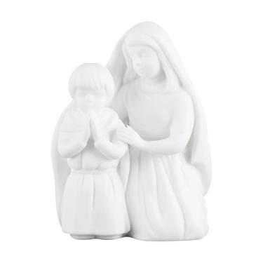 Imagem de GiftsOGifts Estatueta de presépio Children in Prayer, mini estátua de manjedoura de Natal de resina, mãe ajoelhada e criança orando, boneco colecionável em miniatura para decoração de casa, branco