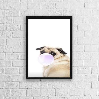 Imagem de Quadro Pug Chiclete 33X24Cm - Com Vidro Moldura Preta - Quadros On-Lin