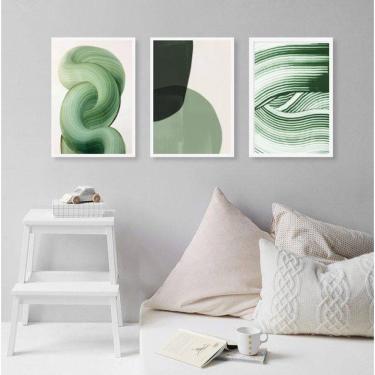 Imagem de Kit 3 Quadros Decorativos Sala Abstratos Verdes Claro