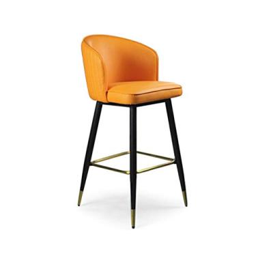 Imagem de Conjunto de 1 banquinho, cadeiras de bar modernas de couro sintético acolchoado com encosto alto estofado, banquinho pequeno laranja