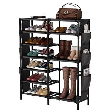 Imagem de Prateleira de sapato, organizador de sapato, fileira dupla, sapateira com bolsa lateral, tubo de pintura em negrito, suporte para botas, organizador de várias camadas, suporte de armazenamento de