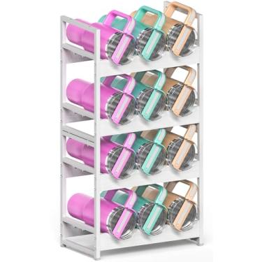 Imagem de Kssiaz Organizador de garrafa de água de madeira, organizador de copo de 20/30/1,134 g, suporte de garrafa para Owala/Yeti/Stanley, rack de armazenamento de garrafa de água de despensa de cozinha para