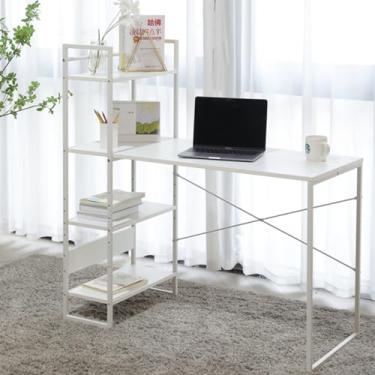 Imagem de Mesa de jogos integrada, mesa pequena dupla face com 4 prateleiras, mesa, sala de estar, mesa de computador e quarto, branca, amarela, nogueira, fácil de montar (nogueira) (branca)