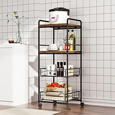 Imagem de Prateleira de cozinha de 3 andares, suporte utilitário para forno de microondas, prateleira para estação de trabalho, prateleiras de arame de aço, para casa, cozinha, banheiro (carrinho de 4 camadas)