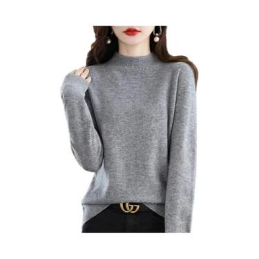 Imagem de Suéter Feminino De Lã Pura Para Outono E Inverno, Gola Semi-Alta, Mang
