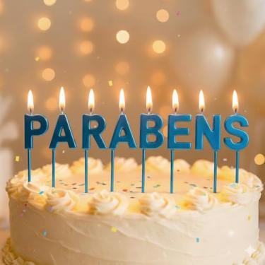 Imagem de Vela De Aniversário Design Parabéns Com 2,8Cm Silver Festas (Azul)