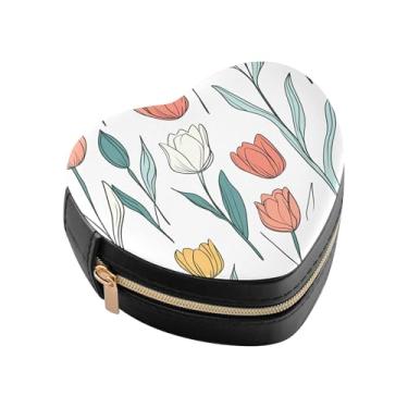 Imagem de Burbuja Mini caixa de joias em forma de coração de tulipas fofas para mulheres e meninas, estojo portátil organizador de armazenamento para brincos, anéis, colares e pulseiras