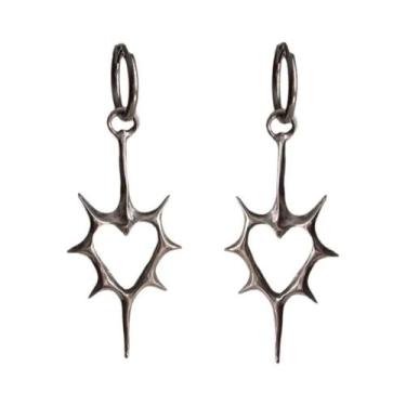 Imagem de Brincos De Argola Punk Rock Com Coração Vazado E Espinhos Para Mulhere