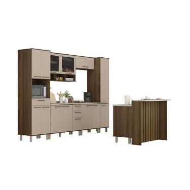 Imagem de Cozinha Completa 8 Peças Com Espaço Para Microondas Tampo E Nogueira Dourado/connect