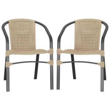 Imagem de 02 Cadeiras Floripa Alumínio Pintura Preta Trama Original Rami